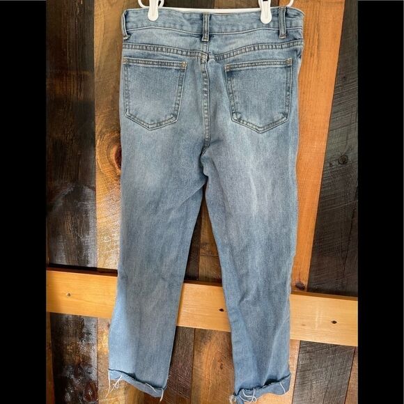 MOMOKROM straight leg distressed high rise 5 pocket jeans size UK 10, US 4-6 - Picture 2 of 4